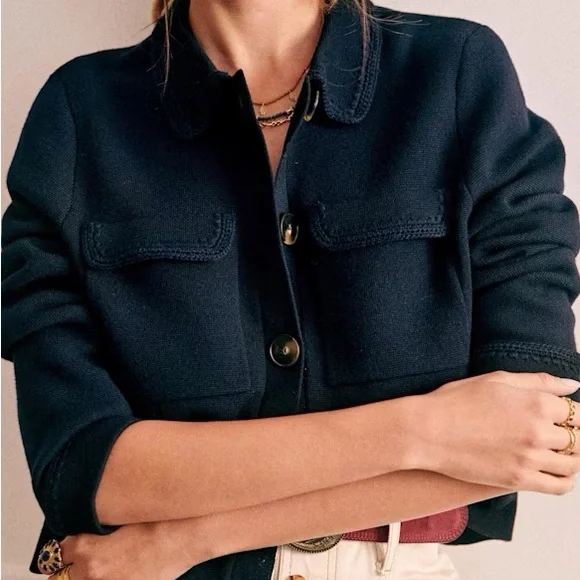 Sezane Betty Cardigan Navy Button-Front Wool Cardigan Jacket - Picture 4 of 7